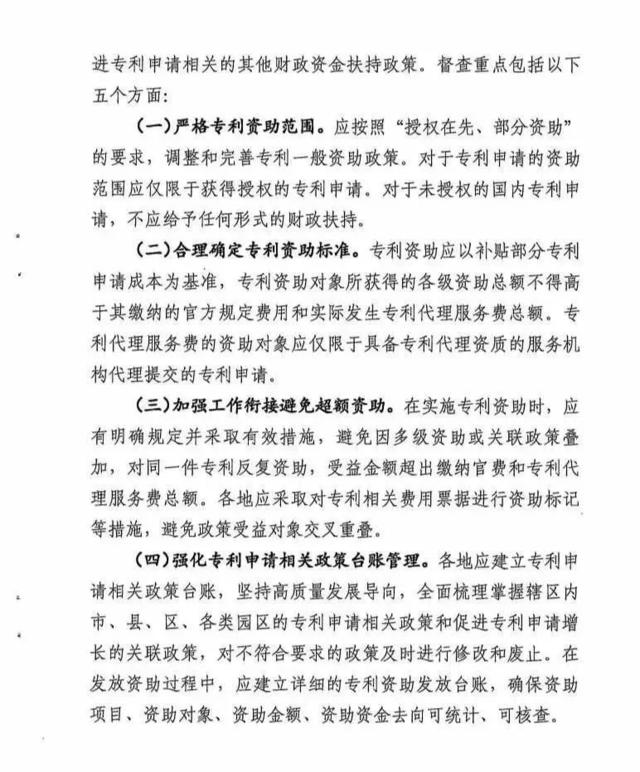 关于开展专利申请相关政策专项督查的通知